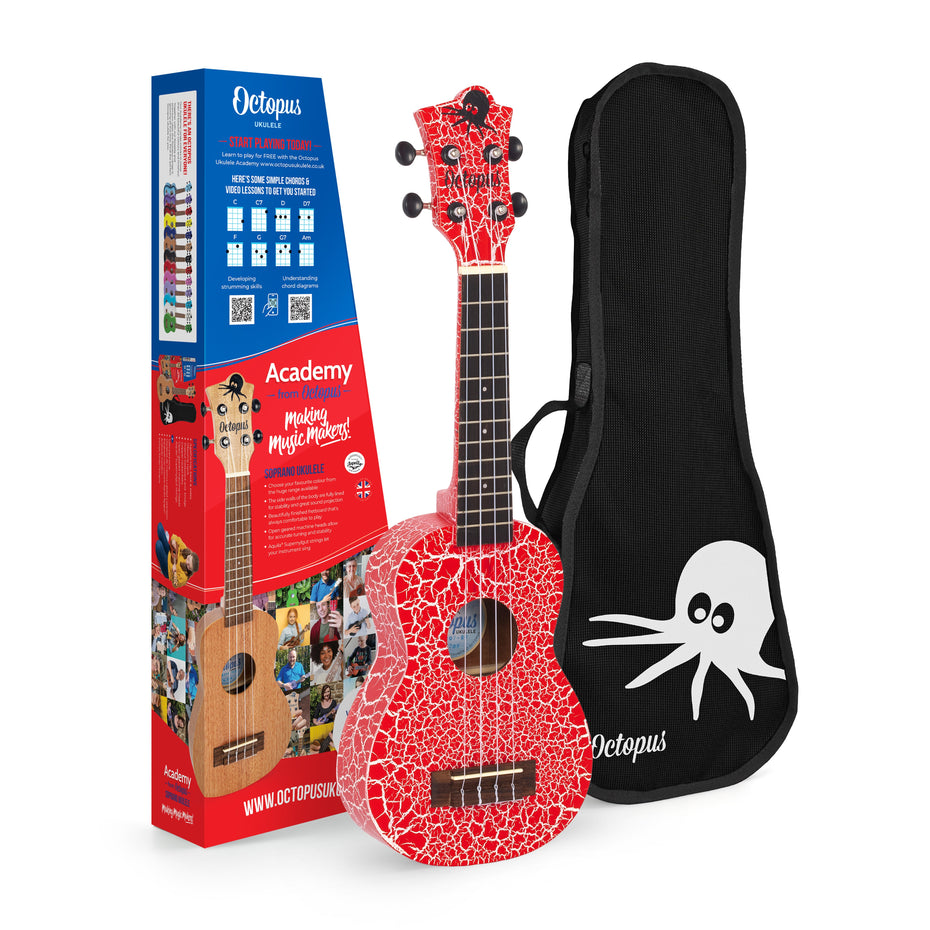 UK207-RW - Octopus Academy soprano ukulele Red and white crackle