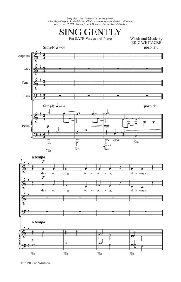 HL00354707 - Whitacre Sing Gently - SATB with piano Default title