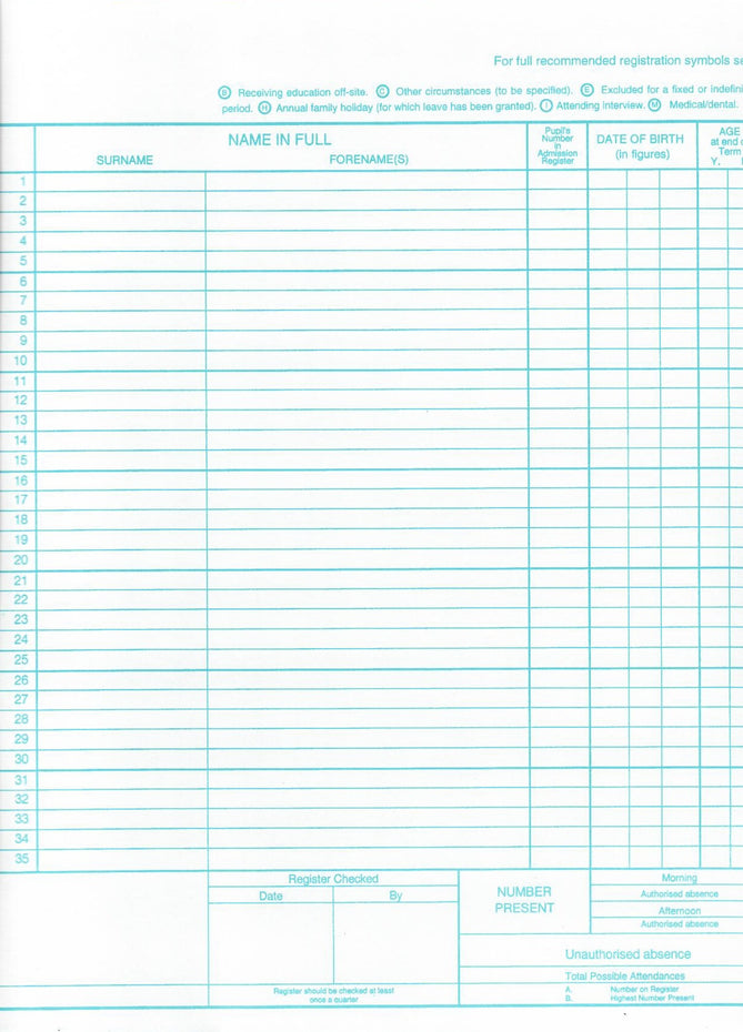 AR35 - Philip & Tacey School Attendance Register 35 Names Pack of 10 Default title