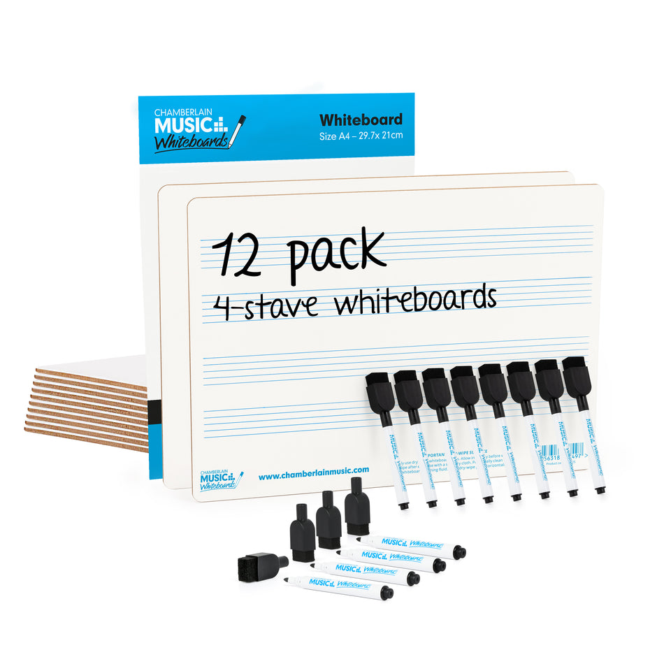 WB125-12PK - A4 mini dry-wipe music whiteboard with 4 pre-printed staves - 12 pack Default title