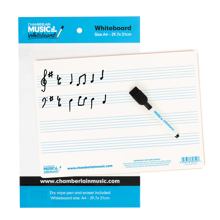 WB125 - A4 mini dry-wipe music whiteboard with 4 pre-printed staves Default title