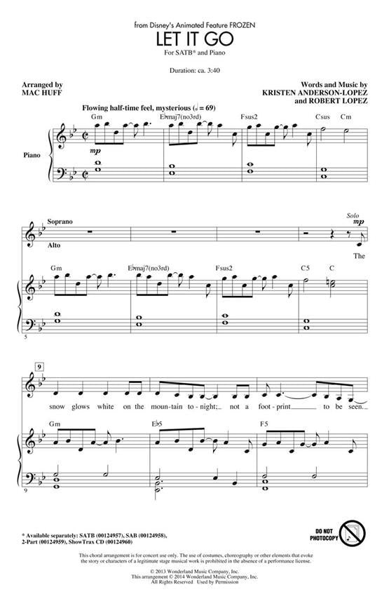 HL00124957 - Let It Go From Frozen (Arr. Mac Huff) SATB Default title