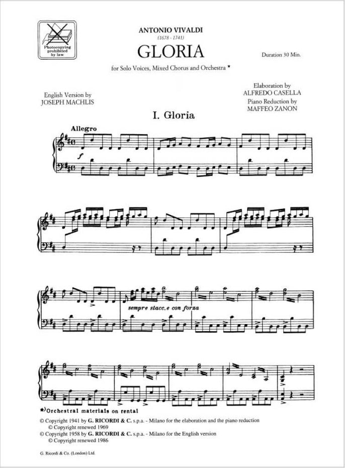 LD00054100 - Vivaldi Gloria RV 589 - vocal score (Casella edition) Default title