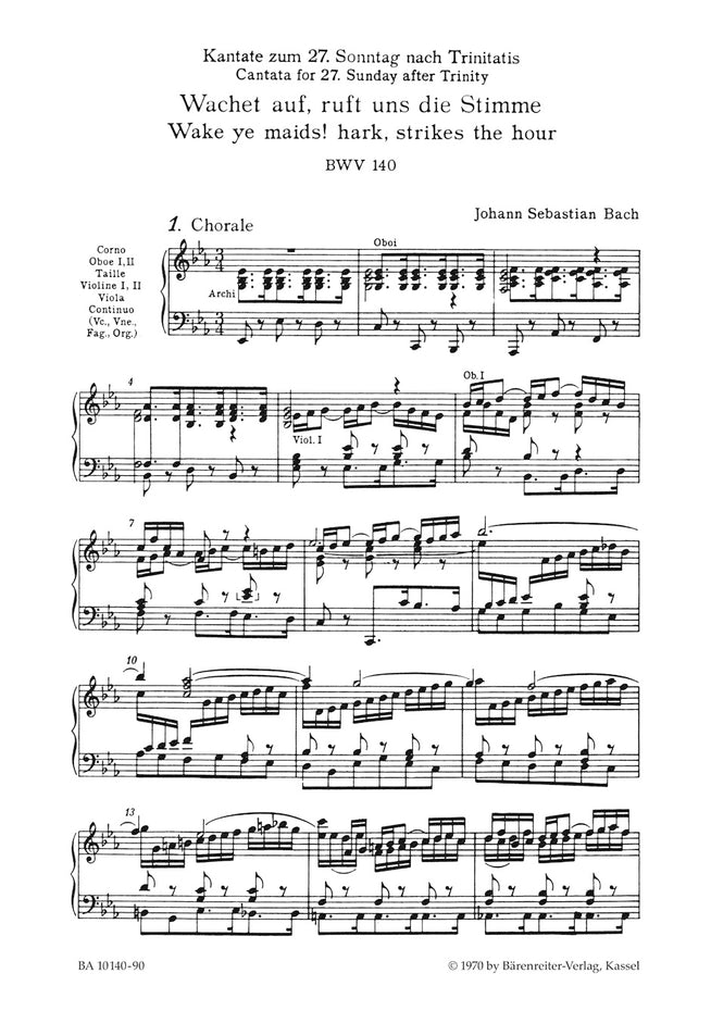 BA10140-90 - Bach Cantata 'Wachet auf, ruft uns die Stimme' BWV 140 Vocal Score Default title